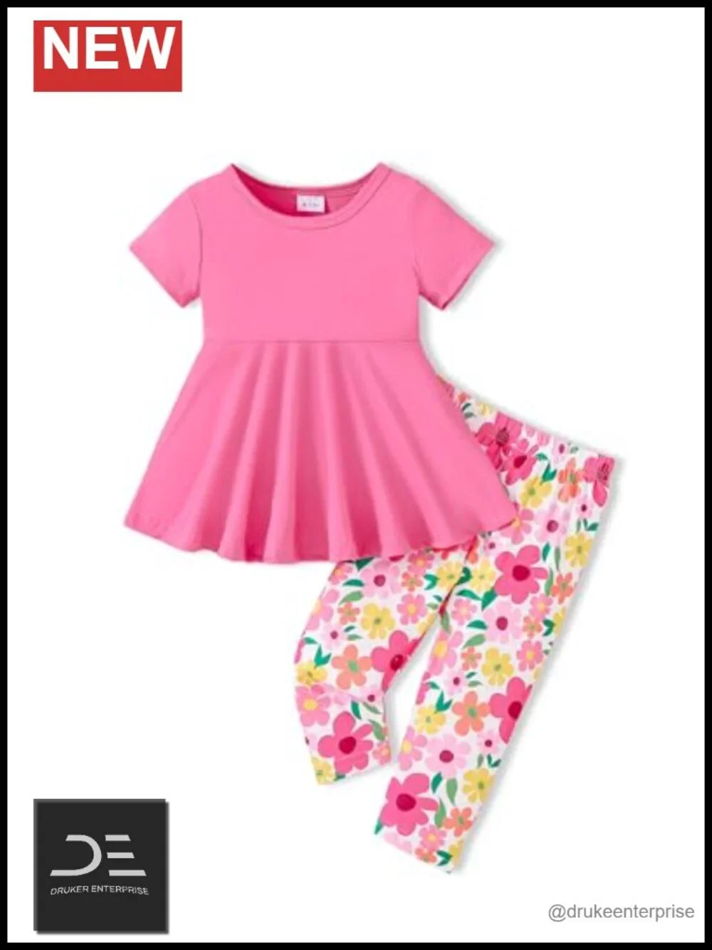 Baby Girl Floral Top & Pants Set Cotton Short Sleeve 2-Piece Outfit